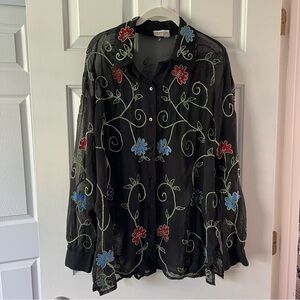 Coldwater Creek Sheer Floral Button-Up Blouse